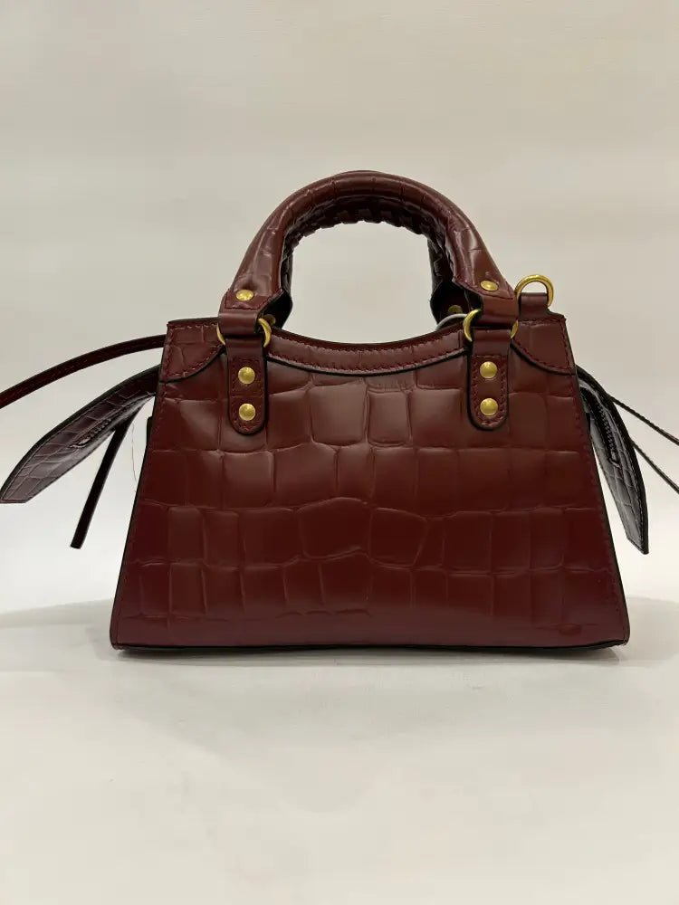 Balenciaga Neo Mini Croco Maroon Ghw Handbag