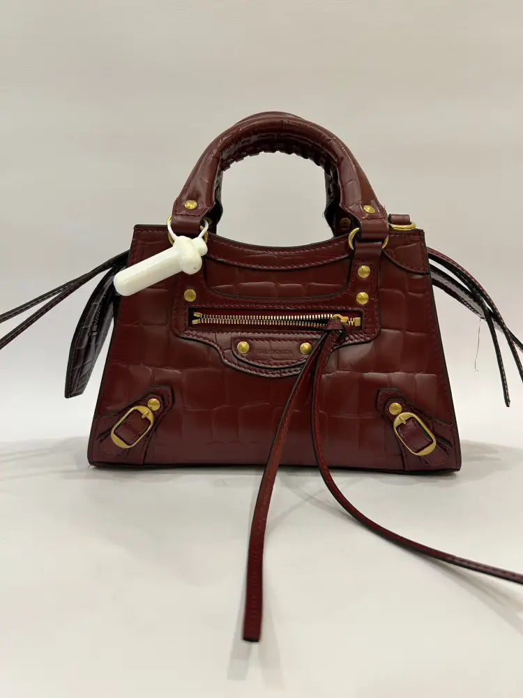 Balenciaga Neo Mini Croco Maroon Ghw Handbag