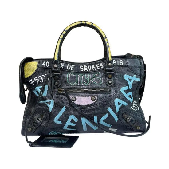 Balenciaga Small City Black Graffiti 2019 Handbag