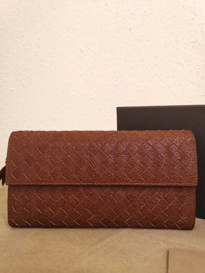 Bottega Veneta Interciatto Flap Leather Wallet Brown