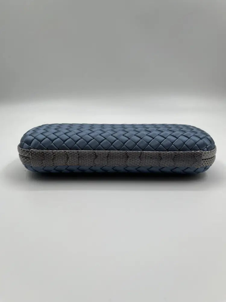 Bottega Veneta Intrecciato Stretch Knot Clutch Blue Satin Wallet