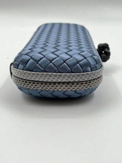 Bottega Veneta Intrecciato Stretch Knot Clutch Blue Satin Wallet