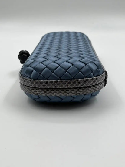 Bottega Veneta Intrecciato Stretch Knot Clutch Blue Satin Wallet