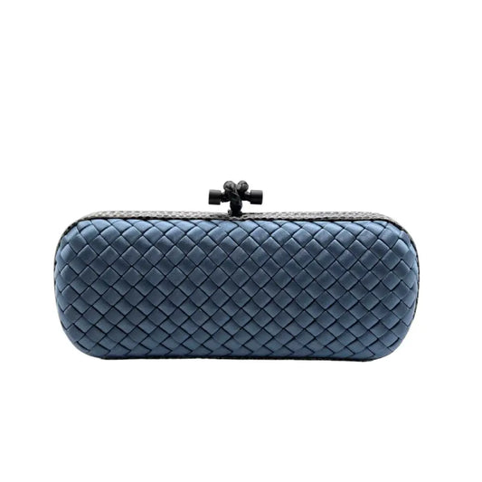 Bottega Veneta Intrecciato Stretch Knot Clutch Blue Satin Wallet