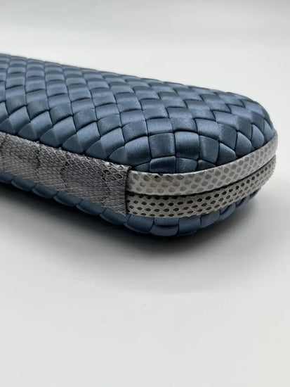 Bottega Veneta Intrecciato Stretch Knot Clutch Blue Satin Wallet