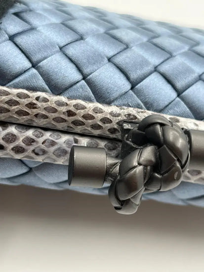 Bottega Veneta Intrecciato Stretch Knot Clutch Blue Satin Wallet