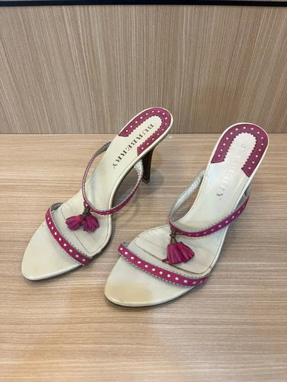 Burberry Suede Pom Tassel Stacked Heels Fushia Size 39 Insole 26 Cm Shoes