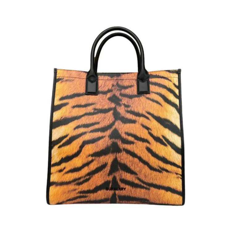 Burberry Tiger Print Leather Tote Bag