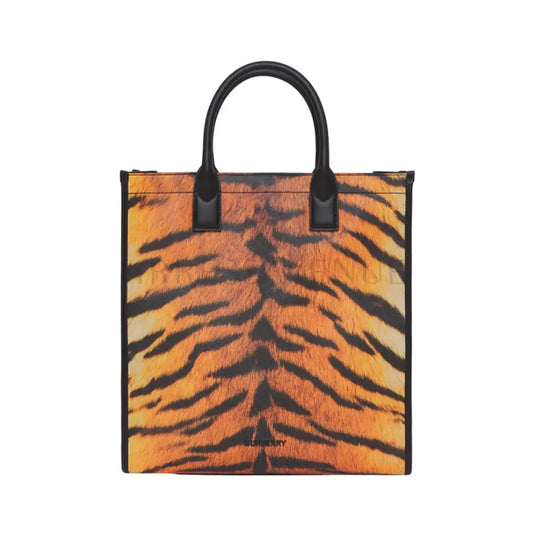 Burberry Tiger Print Leather Tote Bag