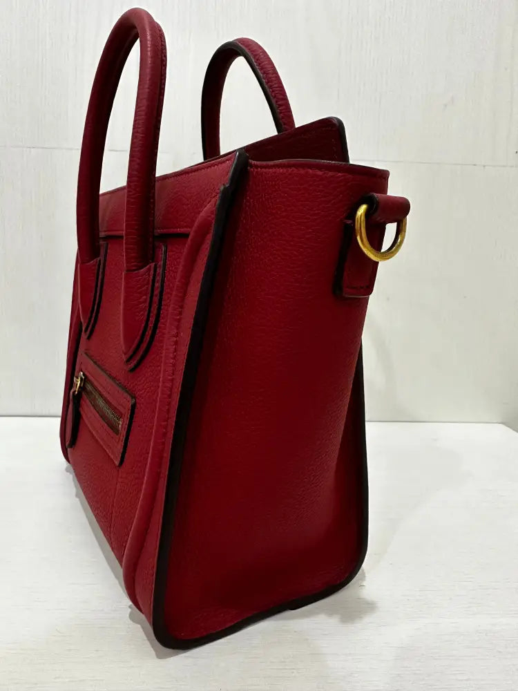 Celine Micro Luggage Handbag In Red Hand Bag