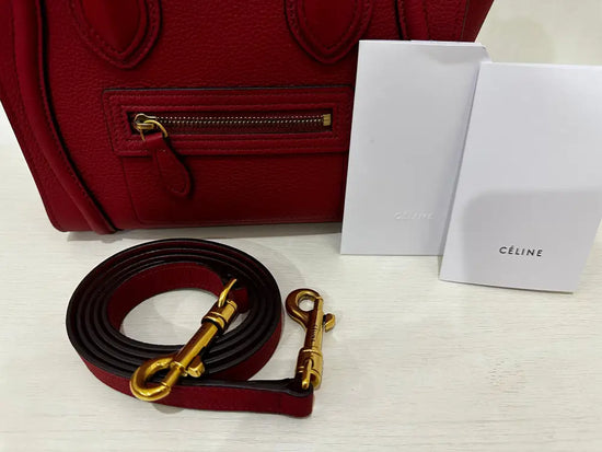 Celine Micro Luggage Handbag In Red Hand Bag