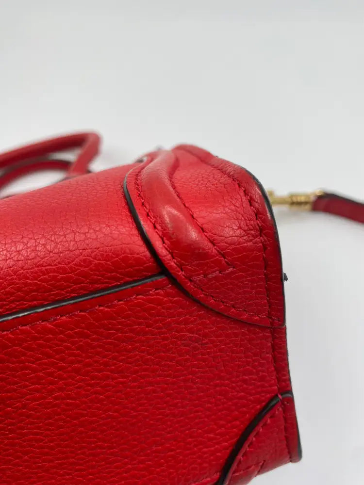 Celine Nano Luggage Bag In Drummed Calfskin Red