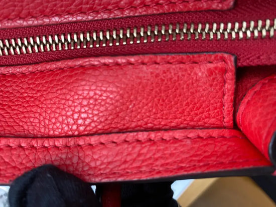 Celine Nano Luggage Bag In Drummed Calfskin Red