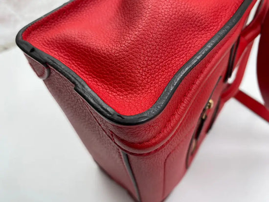 Celine Nano Luggage Bag In Drummed Calfskin Red