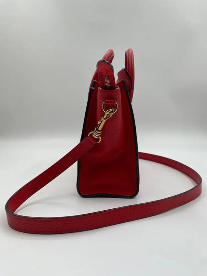 Celine Nano Luggage Bag In Drummed Calfskin Red