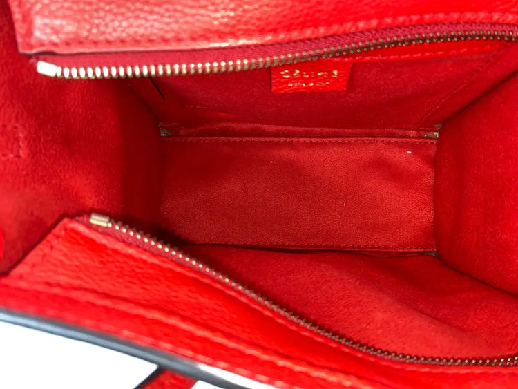 Celine Nano Luggage Bag In Drummed Calfskin Red