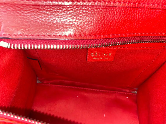 Celine Nano Luggage Bag In Drummed Calfskin Red