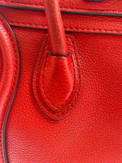 Celine Nano Luggage Bag In Drummed Calfskin Red