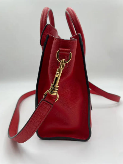 Celine Nano Luggage Bag In Drummed Calfskin Red