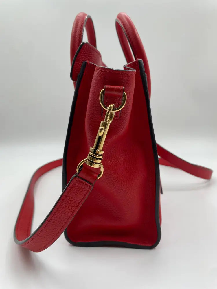 Celine Nano Luggage Bag In Drummed Calfskin Red