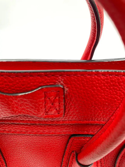 Celine Nano Luggage Bag In Drummed Calfskin Red