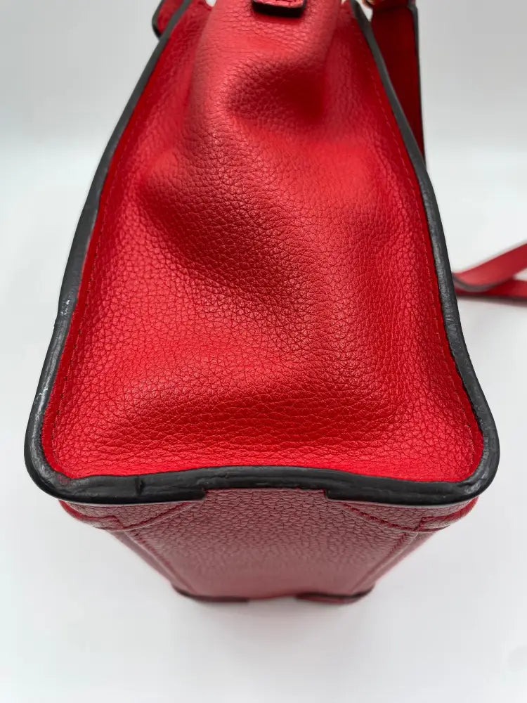 Celine Nano Luggage Bag In Drummed Calfskin Red