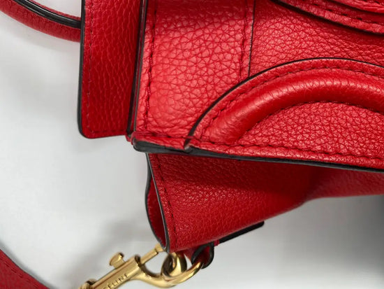 Celine Nano Luggage Bag In Drummed Calfskin Red