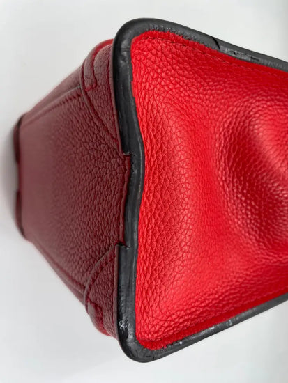 Celine Nano Luggage Bag In Drummed Calfskin Red