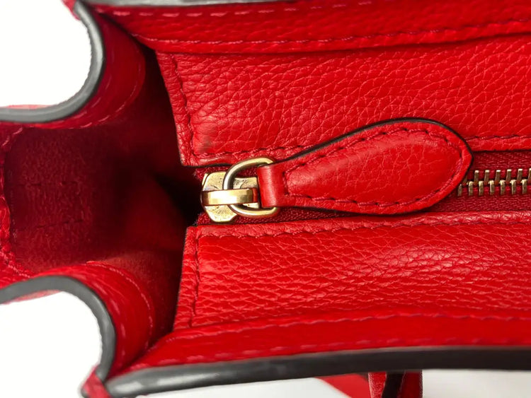 Celine Nano Luggage Bag In Drummed Calfskin Red