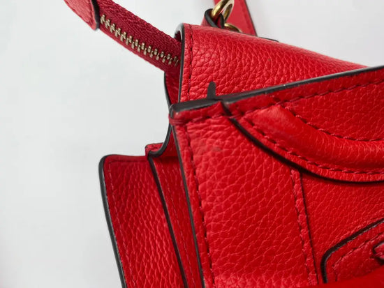 Celine Nano Luggage Bag In Drummed Calfskin Red