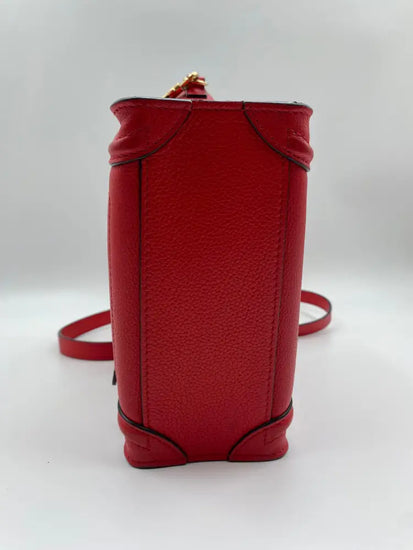 Celine Nano Luggage Bag In Drummed Calfskin Red