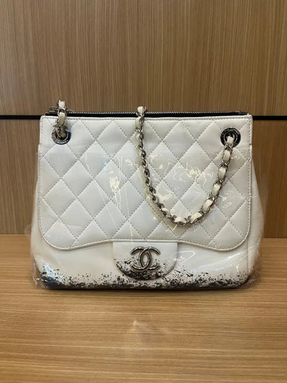 Chanel Blizzard Zip Top Flap Bag Chain Shoulder Black X Beige Shw #14 Bag