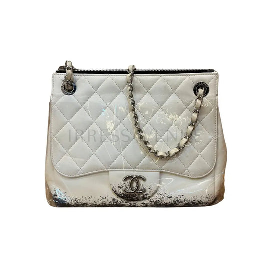 Chanel Blizzard Zip Top Flap Bag Chain Shoulder Black X Beige Shw #14 Bag