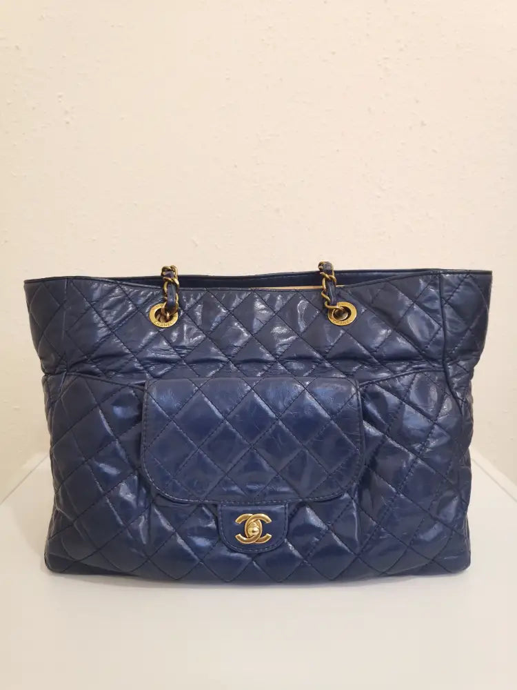 Chanel Blue Aged Calfskin Quilted Large Casual Pocket Tote #20 Shoulder Bag