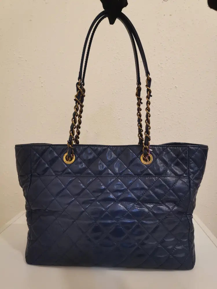 Chanel Blue Aged Calfskin Quilted Large Casual Pocket Tote #20 Shoulder Bag