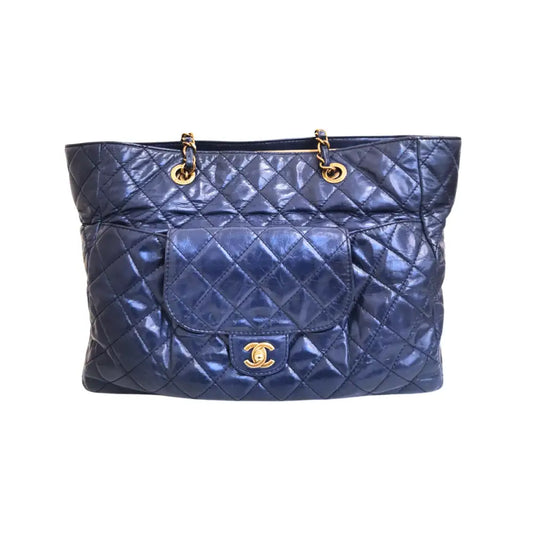 Chanel Blue Aged Calfskin Quilted Large Casual Pocket Tote #20 Shoulder Bag