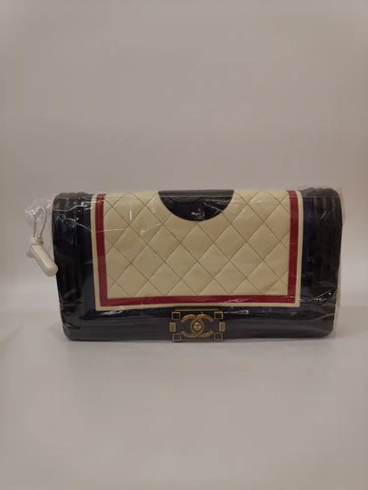 Chanel Blue & White Chevron Calfskin Boy Crossbody Bag