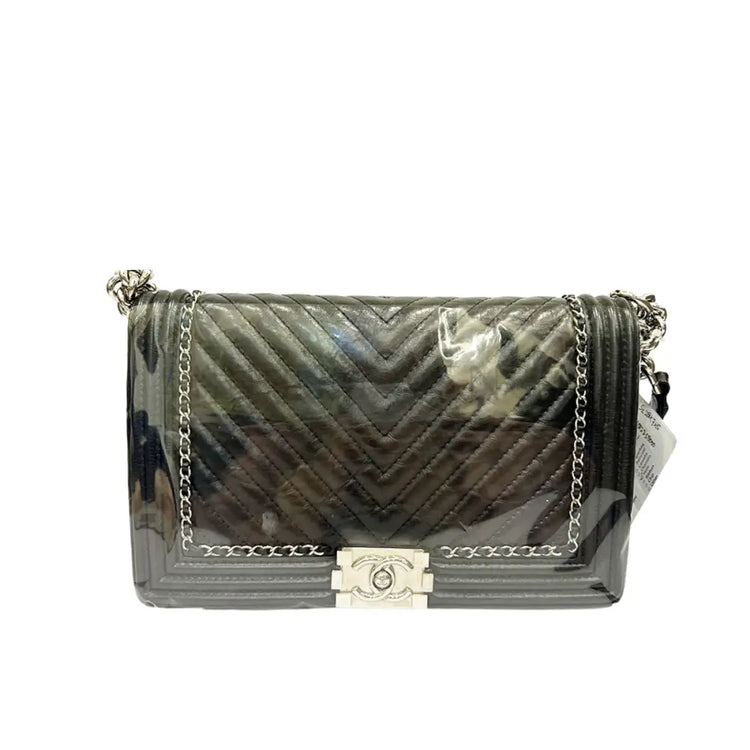 Chanel Boy Chevron Chain Black Lambskin Shw #24 Shoulder Bag