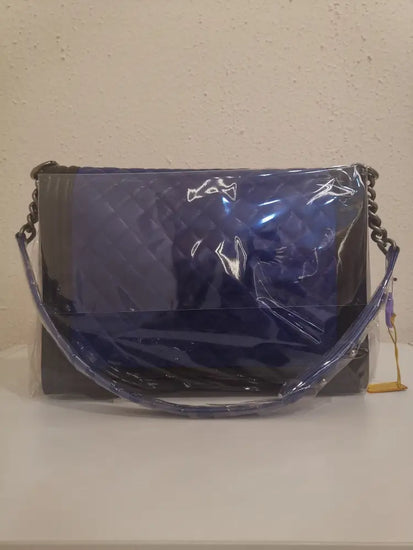 Chanel Boy Large Bi-Color Blue Electric / Black Lamb Rthw #18 Crossbody Bag