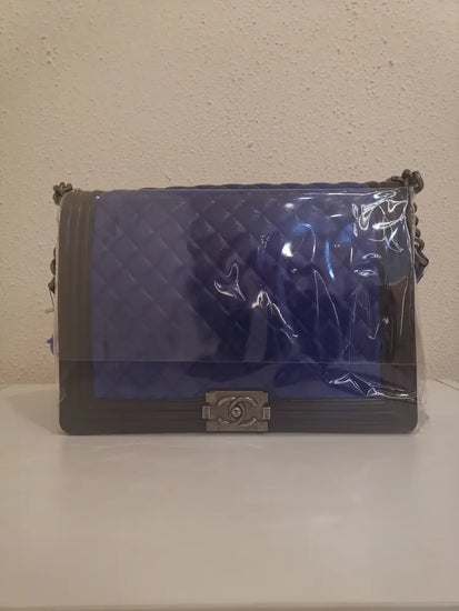 Chanel Boy Large Bi-Color Blue Electric / Black Lamb Rthw #18 Crossbody Bag