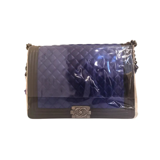 Chanel Boy Large Bi-Color Blue Electric / Black Lamb Rthw #18 Crossbody Bag