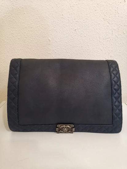 Chanel Boy Reverso Xl Dark Blue Calfskin Rthw #19 Crossbody Bag