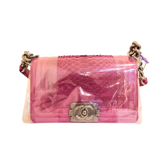 Chanel Boy Small Fuchsia Python Brushed Shw #20 Crossbody Bag