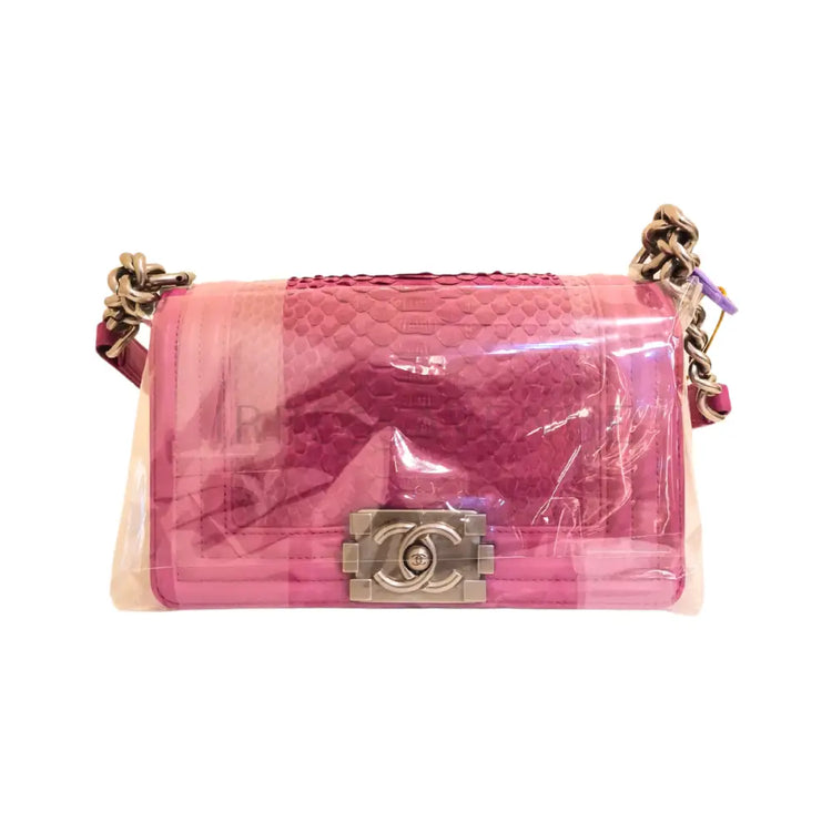 Chanel Boy Small Fuchsia Python Brushed Shw #20 Crossbody Bag