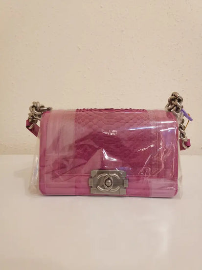 Chanel Boy Small Fuchsia Python Brushed Shw #20 Crossbody Bag