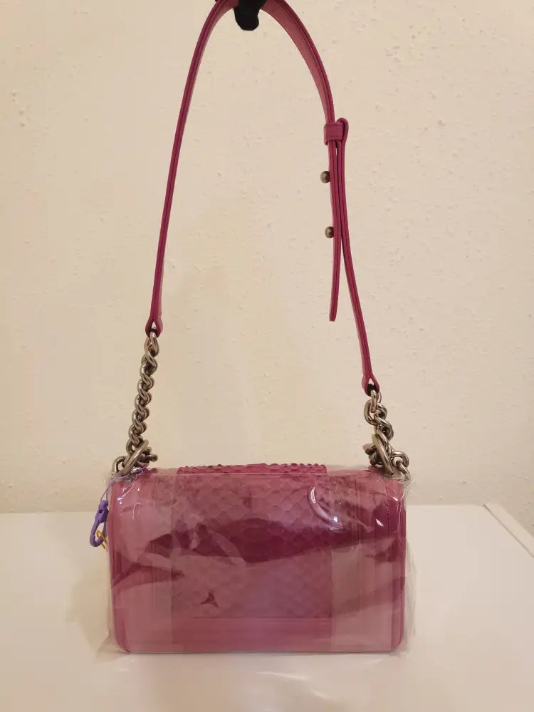 Chanel Boy Small Fuchsia Python Brushed Shw #20 Crossbody Bag