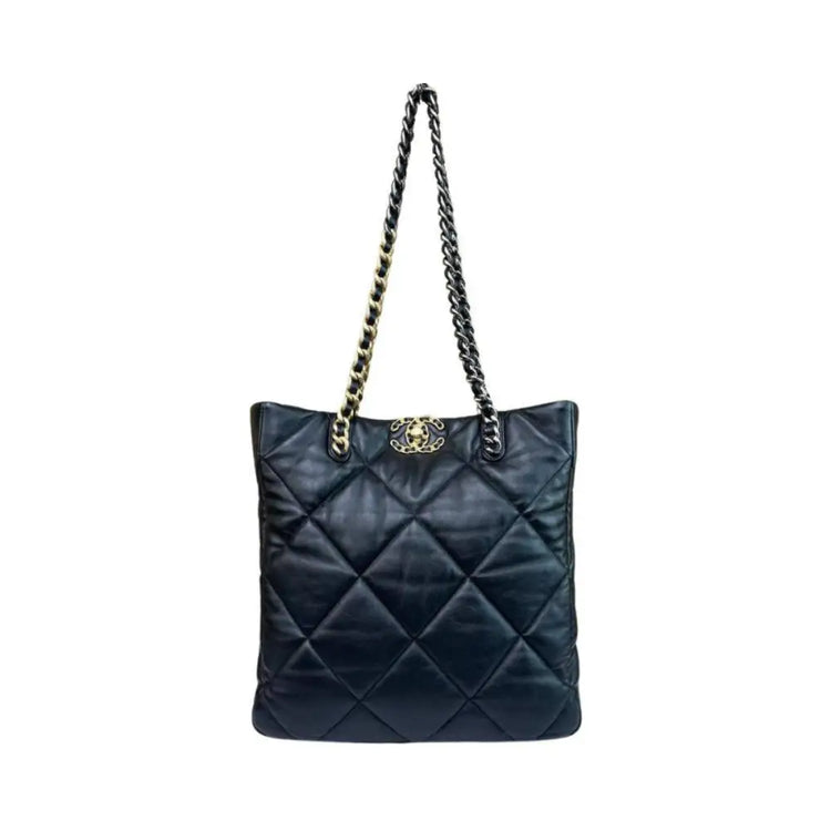 Chanel C19 Shopping Tote Bag Lamb Black Shoulder