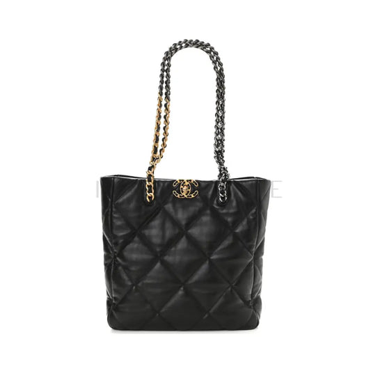 Chanel C19 Shopping Tote Bag Lamb Black Shoulder