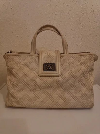 Chanel Calfskin Large Retro Girl Shopping Tote Broken White Aged Ghw #17 Shoulder Bag