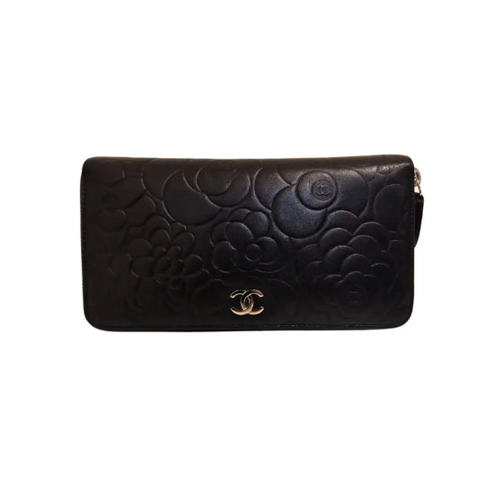 Chanel Camellia Zippy Wallet Black Lamb Shw #16 Crossbody Bag